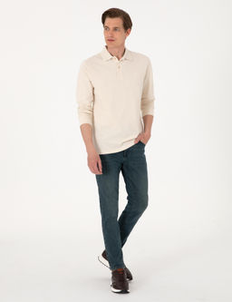 Bej Slim Fit K_vr_lmaz Polo Yaka Basic Pike Sweatshirt