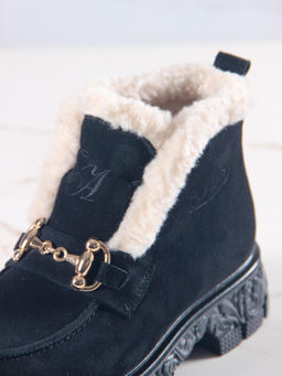 Ботинки 307.PODYUM141 bl.Черная замша/шерсть