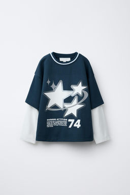 PRINTED DOUBLE SLEEVE SWEATSHIRT