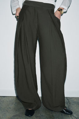 PANTAL?N WIDE LEG PLIEGUES ZW COLLECTION / Khaki - Zara фото 2