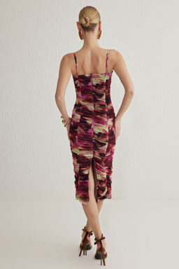 Cok Renkli Vucuda Oturan Straplez Buzgulu Desenli Abiye Gece Mezuniyet Elbisesi TPRSS25EL00070 - Trendyolmilla фото 5