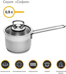 Ковш нерж. сталь 12см. София, стекл. крышка КАТЮША код.9940-120-0