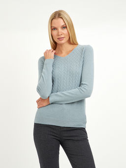пуловер женский голубой с объемным узором - Glenfield фото 4