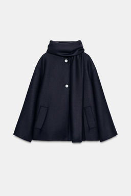 SHORT WOOL COAT WITH SCARF - Zara фото 6