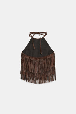 SPARKLY FAUX SUEDE EFFECT FRINGED TOP - Zara фото 22