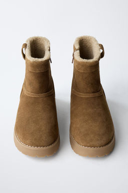 LEATHER ANKLE BOOTS WITH FAUX SHEARLING - Zara фото 4
