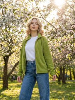 K13387 Толстовка из флиса на молнии ЗЕЛЕНЫЙ