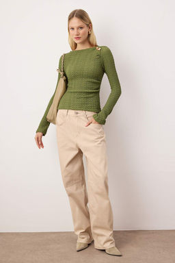 Ekru Fitted/Vucuda Oturan Aksesuar Detayl? Dokulu Uzun Kollu Esnek Orme Bluz TWOAW26BZ00134 - Trendyolmilla фото 9