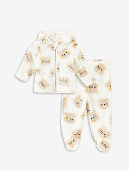 Kap??onlu Bask?l? Erkek Bebek H?rka ve Pantolon 2li Tak?m