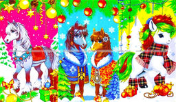 Цена за 6 шт.Полотенца вафельные Новогодние "Игривые Лошадки"