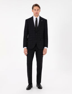 Siyah Slim Fit Ekose Y_nl_ Tak_m Elbise