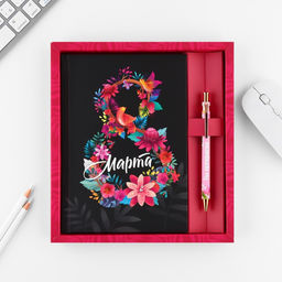 Подарочный набор 8 марта из цветов: ежедневник 80 листов и ручка