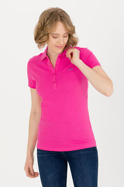 U. S. Polo Assn Женская базовая футболка цвета фуксии с воротником-поло - U.s. polo assn фото 3