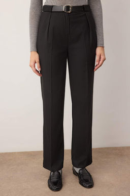 Siyah Kemerli Straigt/Duz Kesim Dokuma Kumas Pantolon TWOAW25PL00046