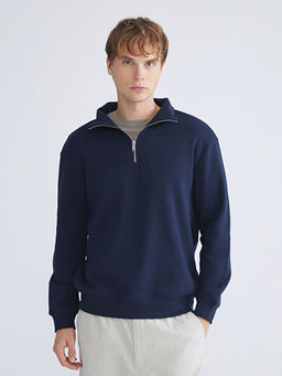 Fermuarl? Dik Yaka Erkek Kal?n Sweatshirt