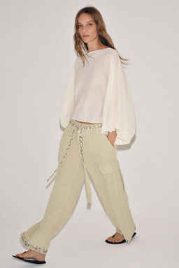 PANTAL?N CARGO LENTEJUELAS ZW COLLECTION / Khaki claro - Zara фото 4
