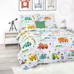 Помощник 1,5 сп./Пододеяльник: 1 шт. - 215*145; Простыня: 1 шт. - 214*150; Наволочка: 2 шт. - 70*70; Поплин детский Помощник 1,5 сп./Пододеяльник: 1 шт. - 215*145; Простыня: 1 шт. - 214*150; Наволочка: 2 шт. - 70*70; Поплин детский