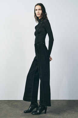 ZW COLLECTION WIDE-LEG HIGH-WAIST FLOCKED JEANS - Zara фото 8