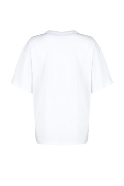 Beyaz %100 Kal?n Pamuklu Premium Oversize/Genis Kal?p Bisiklet Yaka Orme T-Shirt TWOSS23TS00040