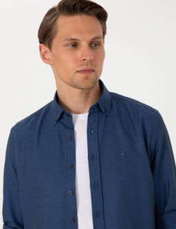 Lacivert Oxford Slim Fit Kolay _t_lenebilir G_mlek