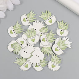 Цена за 2 шт. Пуговицы дерево для творчества 2 прокола «Суккулент в горшочке», набор 20 шт., 1.8×2.5 см