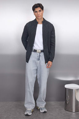 TRENDYOL MAN Lacivert Regular Yunlu Yar?m Bal?kc? Yaka Baklava Triko H?rka TMNAW21HI0349