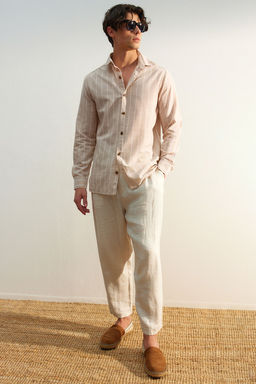 Mavi Regular Fit %100 Pamuk Keten Gorunumlu Gomlek TMNSS23GO00111