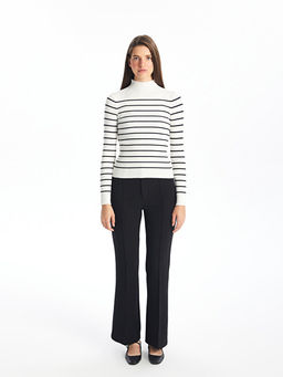 Yar?m Bal?k?? Yaka ?izgili Uzun Kollu Kad?n Triko Kazak