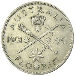 1 флорин (2 шиллинга) 1951 года Австралия  50 лет Федерации