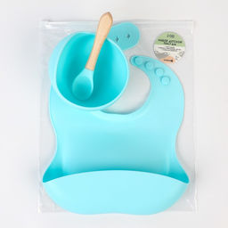 Набор для кормления: нагрудник, тарелка на присоске, ложка, Крошка Я, голубой  фото 6