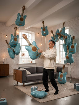 Цена за 3 шт. Воздушный шар фольгированный 35" «Голубая гитара»