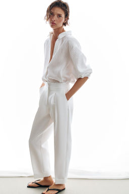 PANTAL?N PLIEGUES VUELTA BAJO / Blanco - Zara фото 4