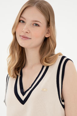 Женский кремовый свитер с v-образным вырезом Неожиданная скидка в корзине - U.s. polo assn фото 2