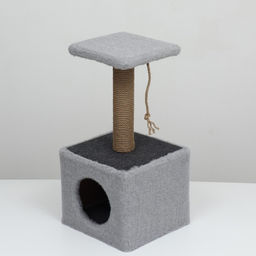 Домик для животных, с когтеточкой и полкой, джут, 32×32×64 см, серый