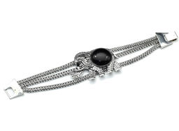 Браслет на металлической основе "Слон" с агатом черным (имитация), 21см