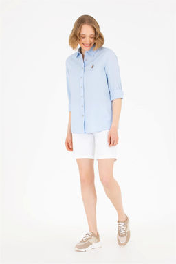 Женская голубая рубашка с длинным рукавом Basic - U.s. polo assn фото 11
