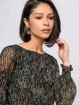 Платье черное с принтом и длинными рукавами - 1001dress фото 4