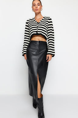 TRENDYOLMILLA Siyah Y?rtmacl? Suni Deri Yuksek Bel Maxi Orme Etek TWOAW24ET00198
