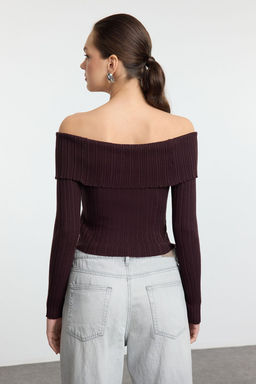 Koyu Kahverengi Crop Premium Iplik/Ozel Iplik Fitted/Vucudu Saran Triko H?rka TWOAW25HI00095