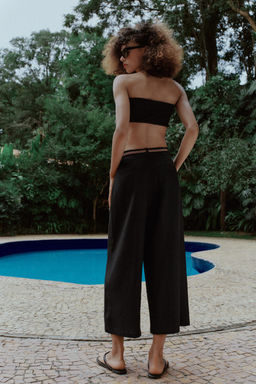 PANTAL?N CULOTTE CON LINO CINTUR?N TRENZADO / Negro - Zara фото 5