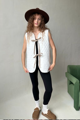 Жилет стеганый HOME109/02/Бежевый, коричневый