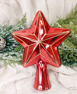 Елочное украшение Верхушка Звезда КРАСНАЯ (стекло) 17см - Коломеев фото 3