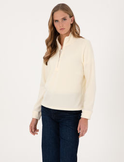 Ekru Comfort Fit Fermuarl_ Polar Sweatshirt
