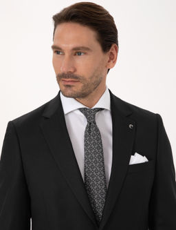 Siyah Slim Fit Y_n Kar___ml_ Mikro Desenli Klasik Ceket - Cacharel фото 2