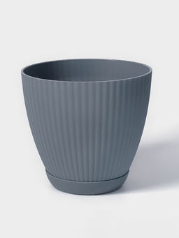 Горшок для цветов с поддоном Ribbed, пластиковый, 13.5×13.5×12 см, серый