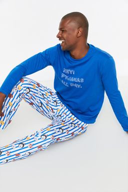 TRENDYOL MAN Zumrut Yesil %100 Pamuk Regular Fit Bask?l? Orme Pijama Tak?m? TMNAW22PT1313 - Trendyolmilla фото 3