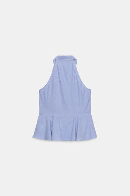 CAMISA HALTER RAYAS PEPLUM / Crudo / Azul - Zara фото 8