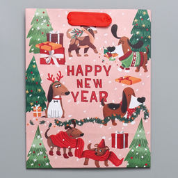 Пакет подарочный новогодний крафтовый вертикальный «Собачьи истории», MS 18 х 23 х 10 см