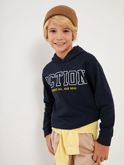 Bask?l? Uzun Kollu Erkek ?ocuk Hoodie