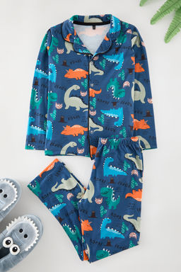 Ekru Yumusak Dokulu Erkek Cocuk Bask?l? Orme Pijama Tak?m TKDAW25AU00111 - Trendyolmilla фото 3